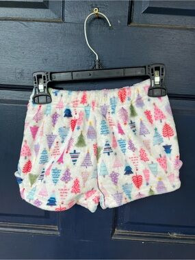 NWT Kids Cozy Fleece Shorts in White with Multicolor Tree Print